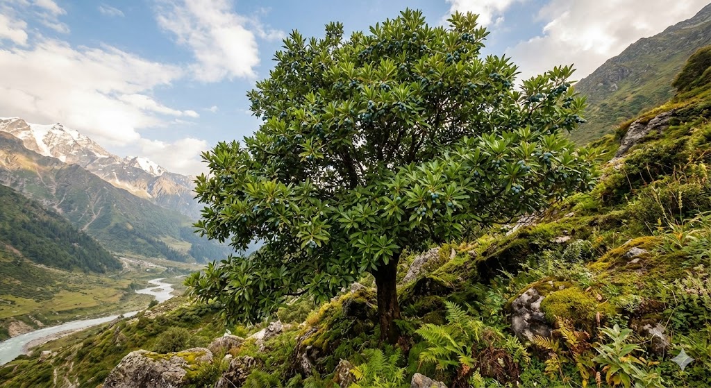Full mature Rudraksha tree in natural Himalayan habitat