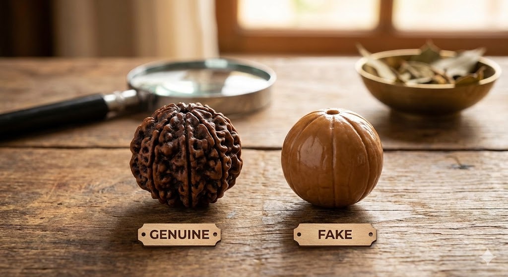 Infographic explaining why fake Rudraksha identification matters for buyers
